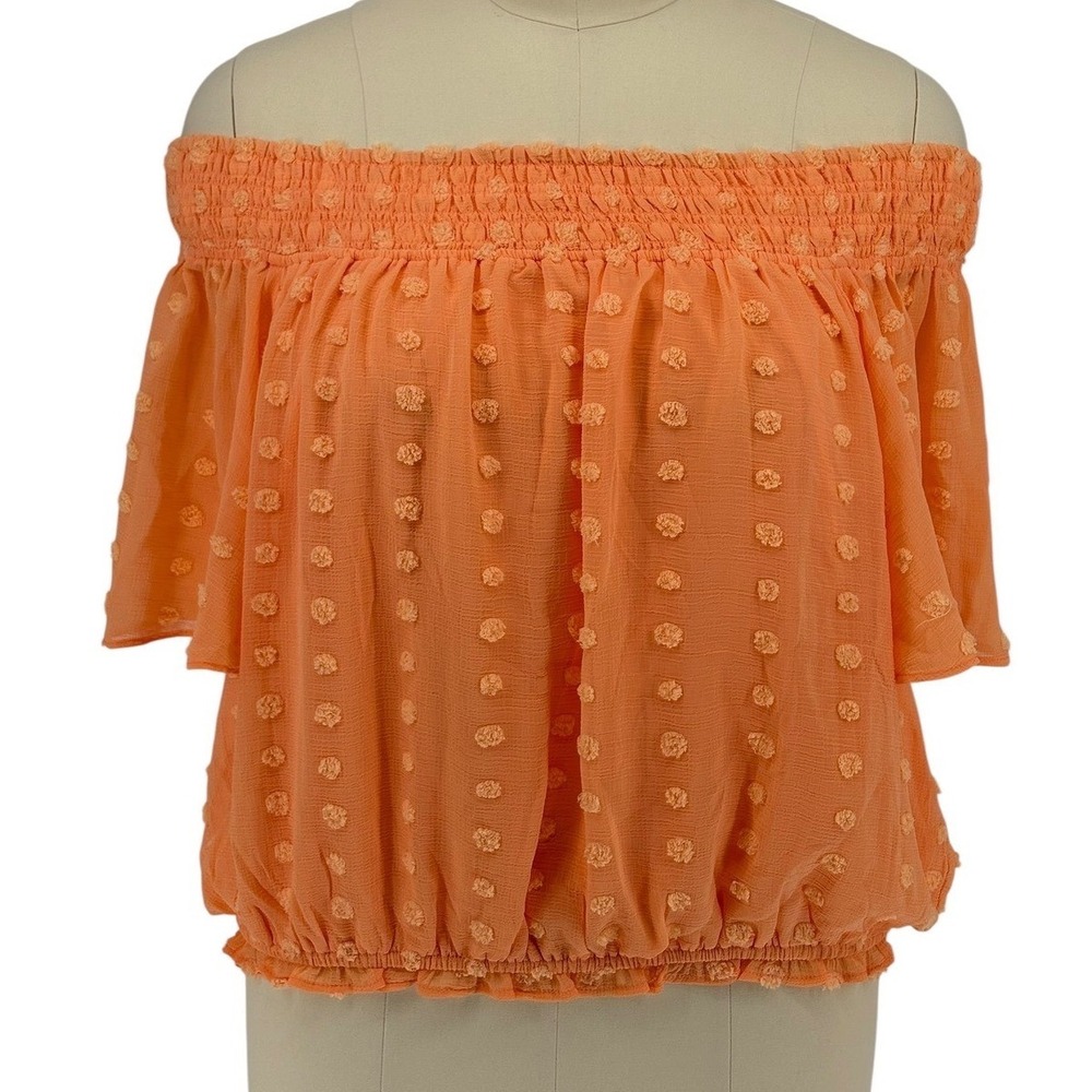 Cato Blouse Orange Off Shoulder Smocked Clip‎ Dot Bubble Hem 22/24W